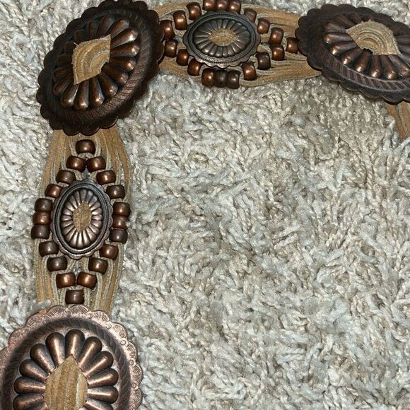 Gorgeous Western Copper Brass Handmade Leather Belt  With Tassels Southwestern main image 6